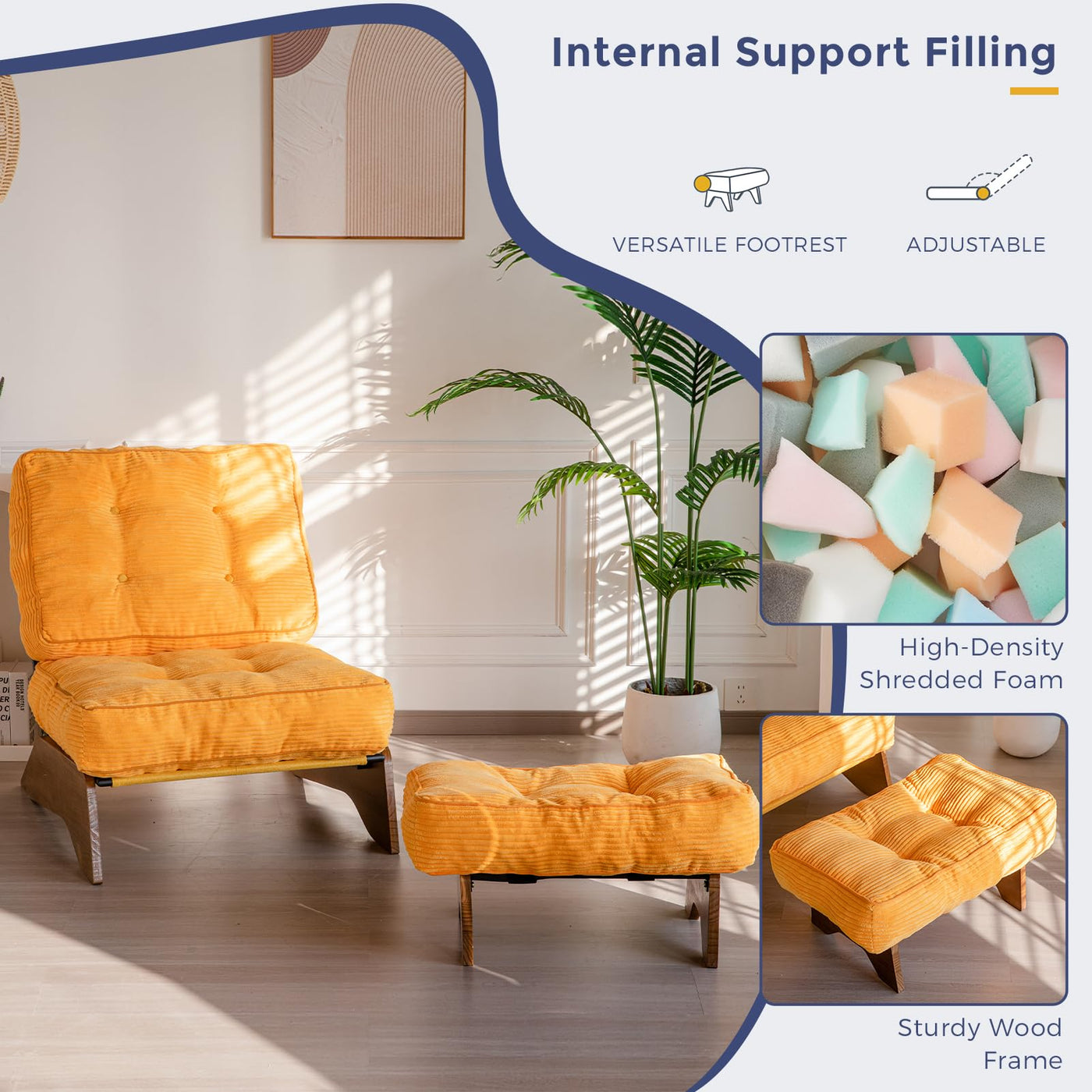 MAXYOYO Adjustable Accent Chair with Ottoman, Tufted Lounge Chair Set, Orange