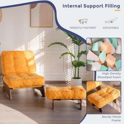 MAXYOYO Adjustable Accent Chair with Ottoman, Tufted Lounge Chair Set, Orange
