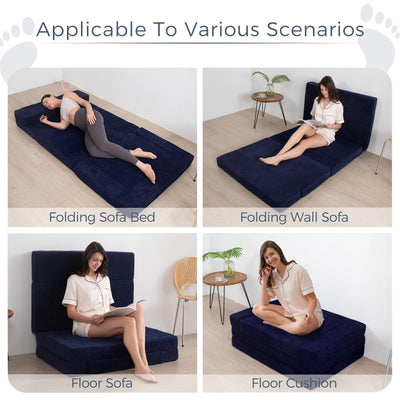 MAXYOYO Multifunctional Folding Sofa Bed, Portable Foldable Sleeper Sofa Floor Couch Futon Mattress for Guest Room, Navy