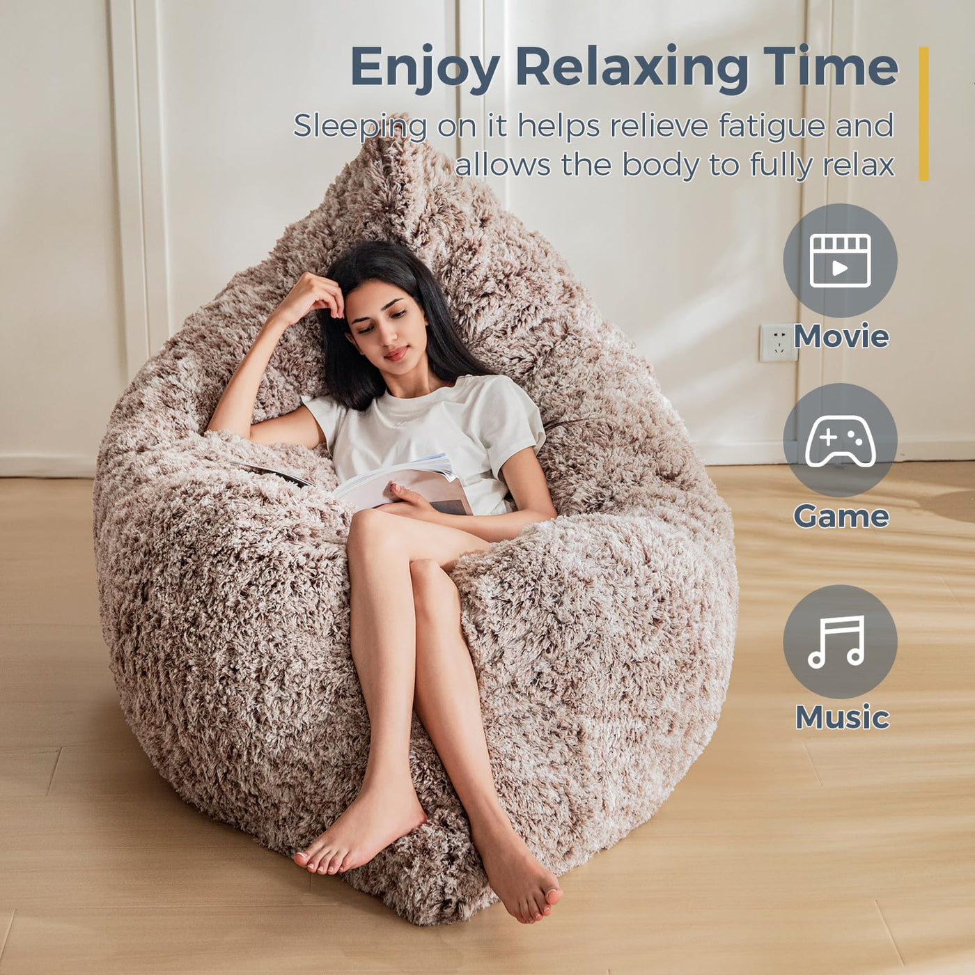 MAXYOYO 3 in 1 Bean Bag Chair, Giant Bean Bag Sofa Bed, Floor Mattress with High-Density Foam Filling, Coffee