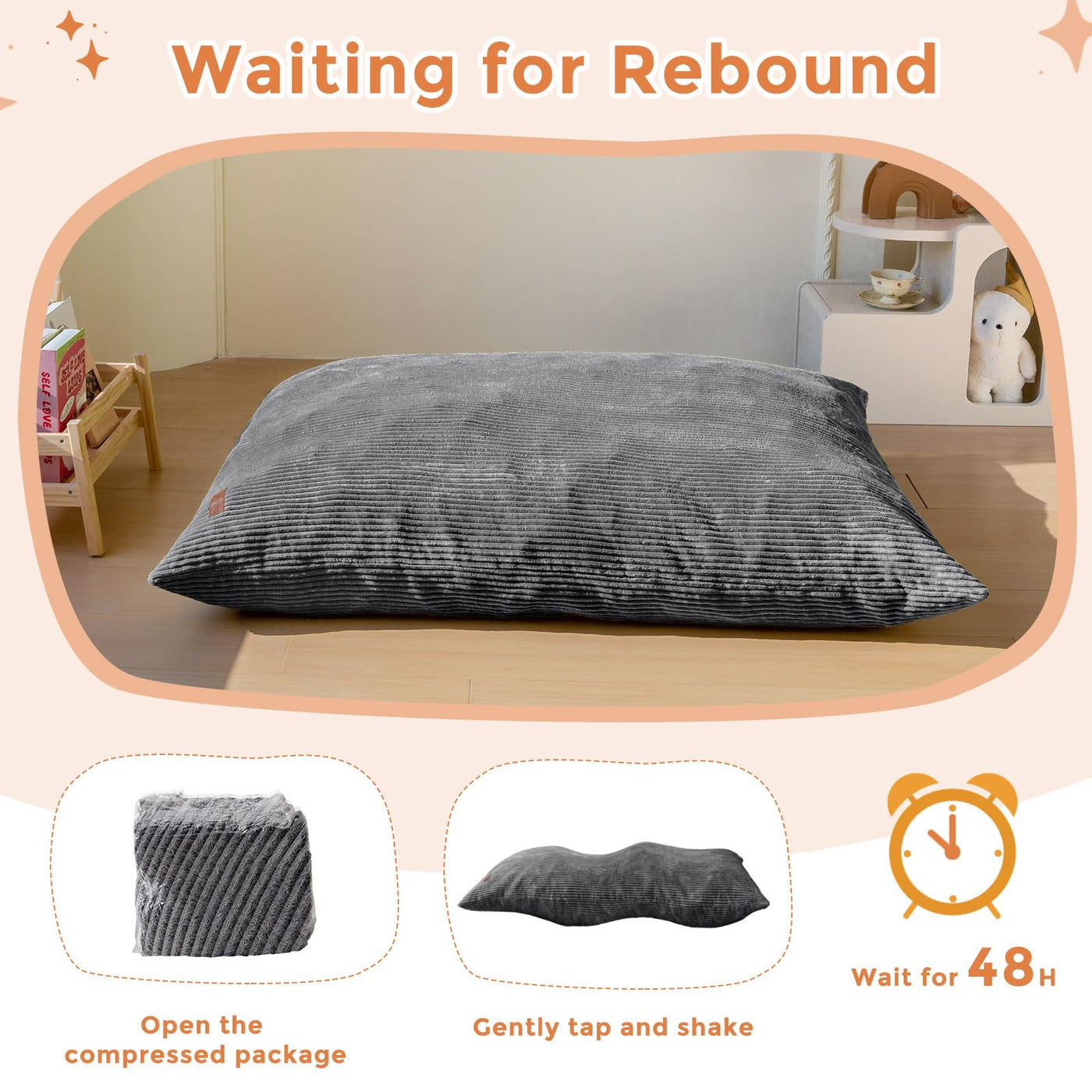 MAXYOYO 3-in-1 Kids Convertible Bean Bag Chair & Bed, Child Floor Sofa for Gaming, Reading, Dark Grey