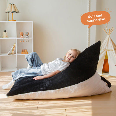 MAXYOYO Kids Bean Bag Chair - 2-Tone Handle Design, High-Density Foam Floor Lounger, Black & White