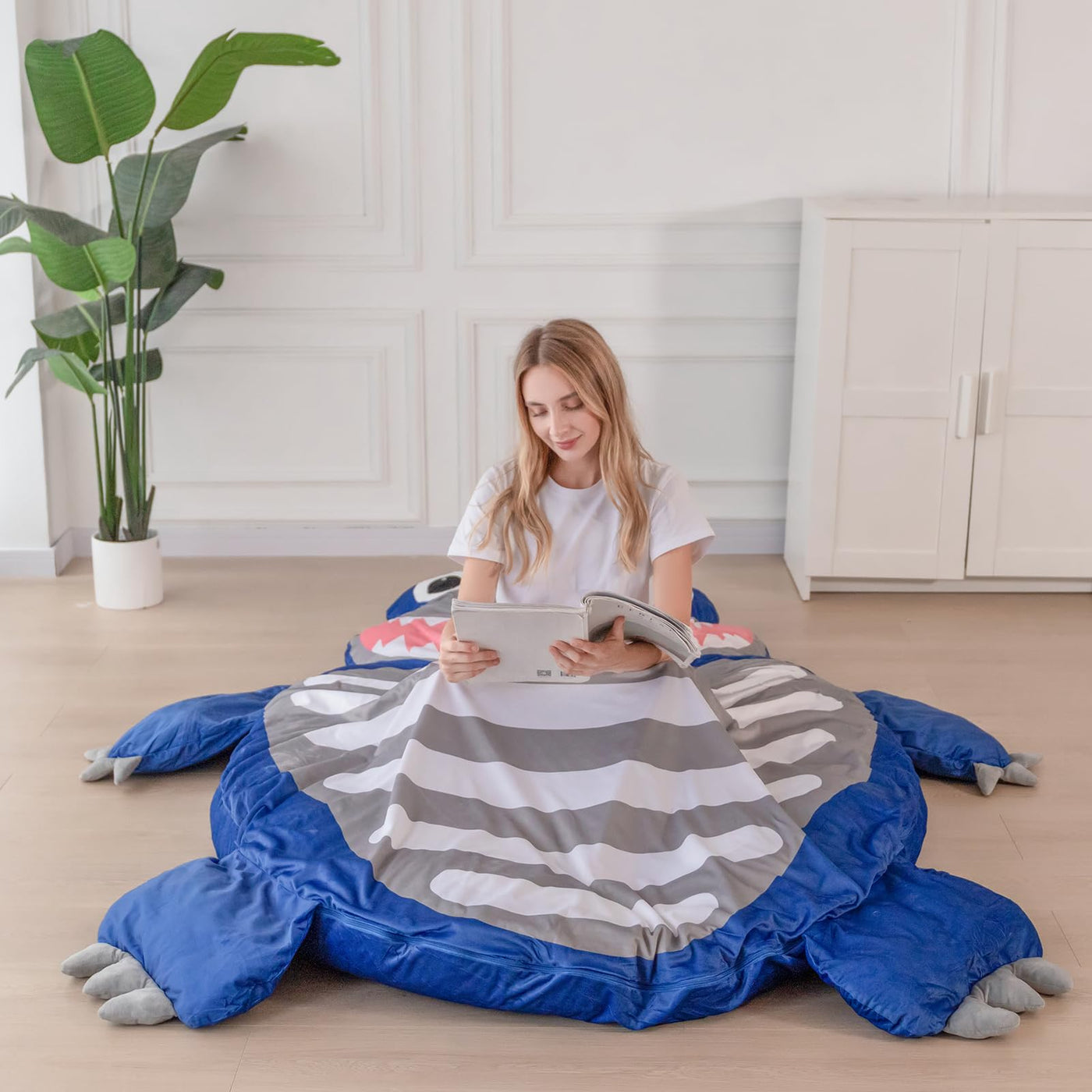 MAXYOYO Giant Cartoon Bean Bag Floor Bed, Plush Dinosaur Toy Bean Bag Gift