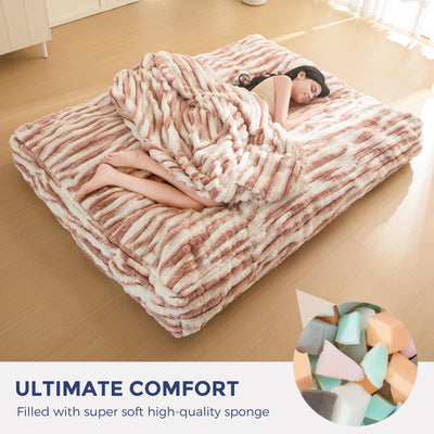 MAXYOYO Giant Bean Bag Bed for Adults, Convertible Beanbag Folds from Chair to Floor Mattress with Washable Cover, Cow Pink