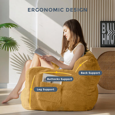 MAXYOYO Sherpa Bean Bag Chair, Boucle Tufted Bean Bag Couch, Living Room Bean Bag Lazy Sofa for Adults Kids, Yellow