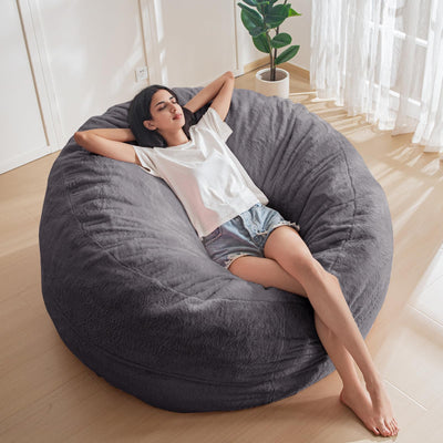 MAXYOYO Large Bean Bag Chair for Adults, Ultra Soft Fur Lazy Sofa with Foam Filling Living Room Bedroom, Darkgrey