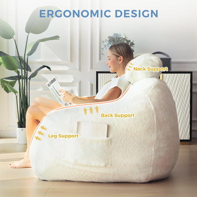 MAXYOYO Giant Bean Bag Chair with Pillow, Fuzzy Comfy Large Bean Bag Chair Couch for Reading and Gaming, Beige