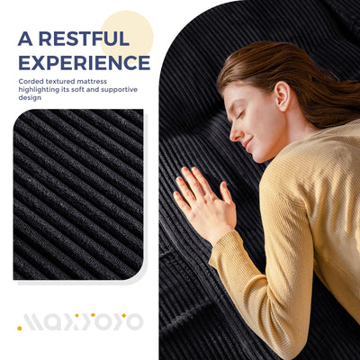 MAXYOYO Tri-Fold Mattress, 6 Inch Tufted Folding Mattress Full Foam Bed with Corded Fabric, Black