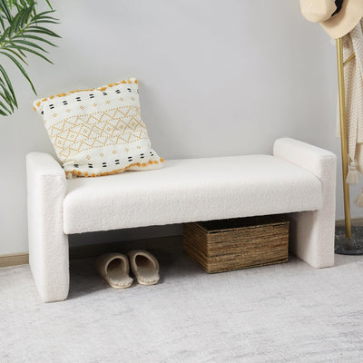 MAXYOYO End of Bed Bench, 47.2" Modern Bedroom Bench Upholstered Fabric Bench, White