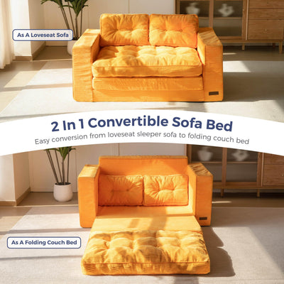 MAXYOYO Convertible Sofa Bed - Pull Out Loveseat Sleeper Sofa, Orange