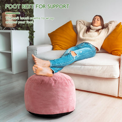 MAXYOYO Round Stuffed Pouf Ottoman, Corduroy Poufs with Foam Chunk Filling, 20 X 15In, Pink