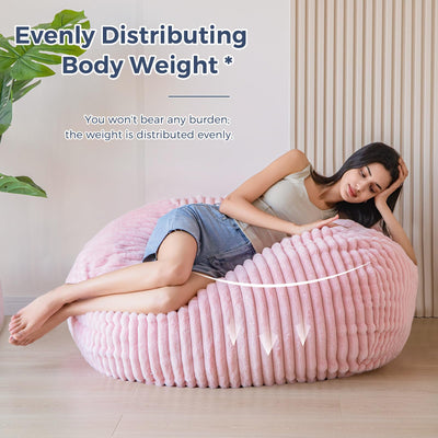 MAXYOYO Bean Bag Chair for Adults, 3ft Striped Faux Fur Lazy Sofa for Living Room Bedroom, Pink