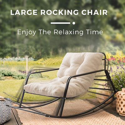 MAXYOYO Giant Indoor&Outdoor Patio Rocking Chair, Outside Inside Recliner Chair with Pad Cushions (Sherpa Beige)