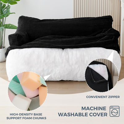 MAXYOYO Oversized Bean Bag Chair for Adults, 2-Seater Loveseat  Bean Bag Couch with Filler for Living Room, Black