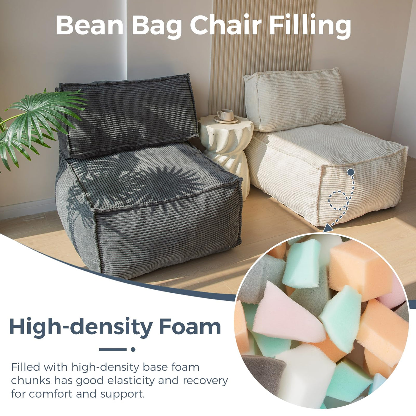 MAXYOYO 4 in 1 Modular Bean Bag Sofa, Multi-Function Corduroy Bean Bag Chair, Floor Cushion, Pouf, Foot Stool (Beige)
