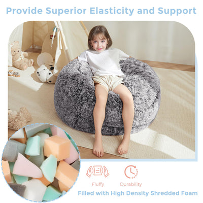 MAXYOYO Bean Bag Chair Bed for Kids, Plush Convertible Bean Bag Folds from Chair to Floor Mattress, Black