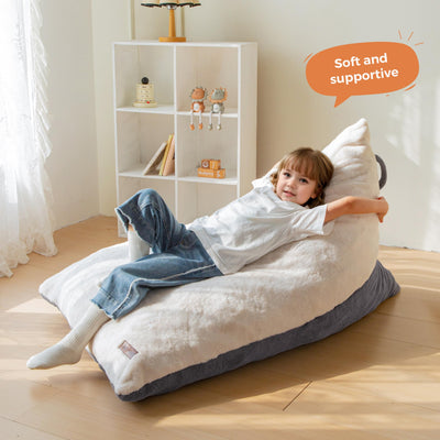 MAXYOYO Kids Bean Bag Chair - 2-Tone Handle Design, High-Density Foam Floor Lounger, Grey & White