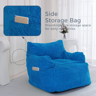 MAXYOYO Giant Bean Bag Chair, Stuffed Bean Bag Couch with Armrests for Living Room, Blue