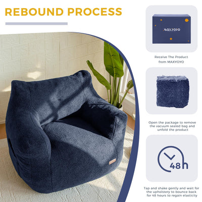 MAXYOYO Bean Bag Chair, Tufted Bean Bag Chair with Boucle Fabric, Comfy Lazy Sofa with Filler for Adults Teens, Navy