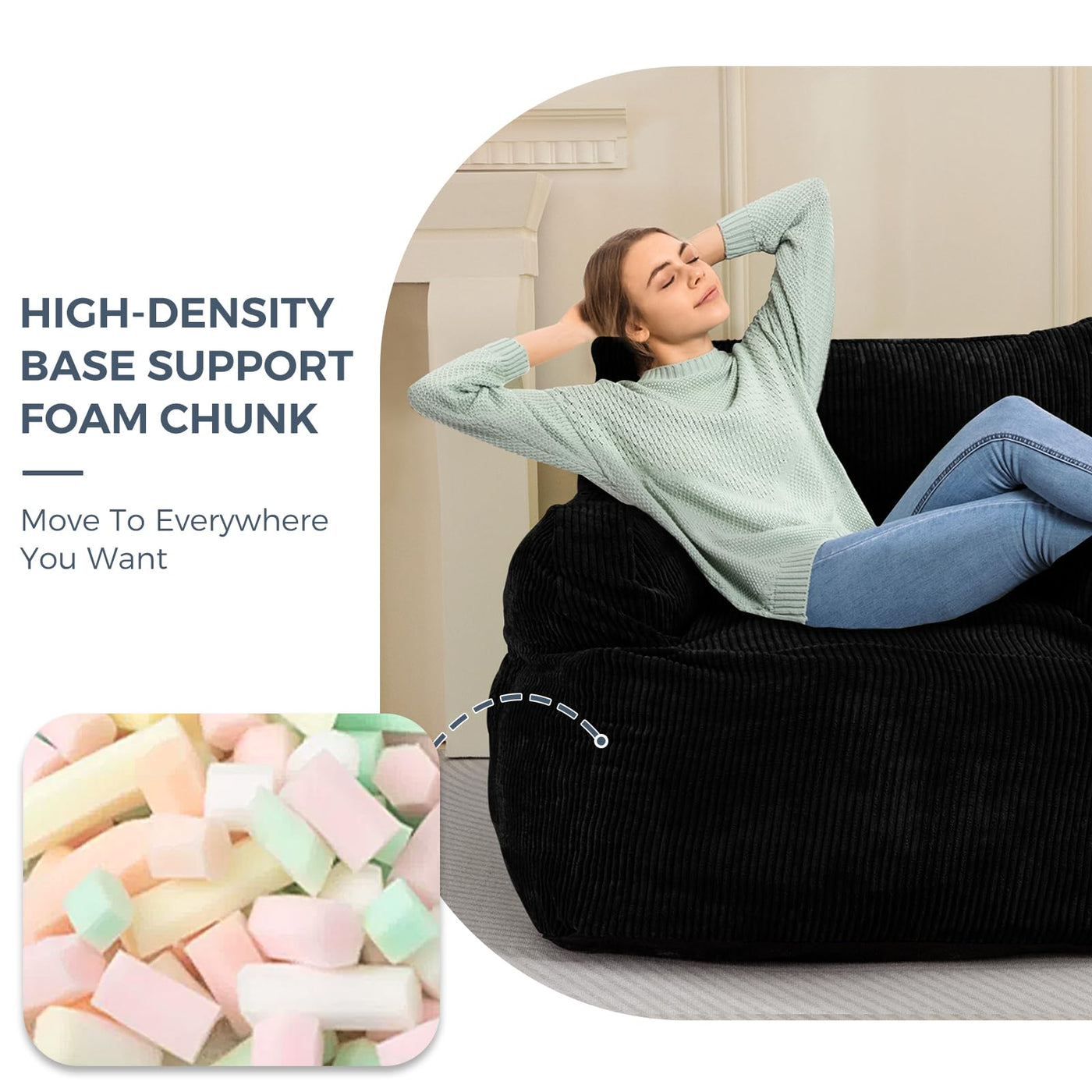 MAXYOYO Giant Bean Bag Chair, Stuffed Bean Bag Couch for Living Room, Black