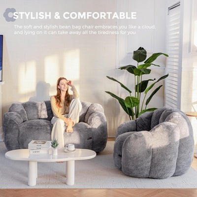 MAXYOYO Bean Bag Chair, Floral Shape Ultra Soft Faux Fur Petal Back Sofa for Adults, Single Size (Dark Grey)