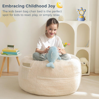 MAXYOYO Bean Bag Chair Bed for Kids, Convertible Bean Bag Folds from Lazy Chair to Floor Mattress Bed, Beige