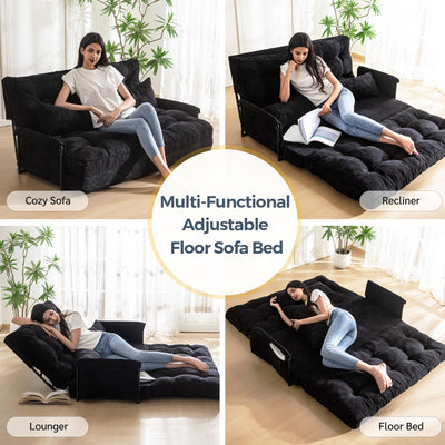 MAXYOYO Adjustable Floor Sofa Bed with 2 Pillows, Multi-Functional Bean Bag Sleeper Bed with Armrest for Reading Gaming, Black