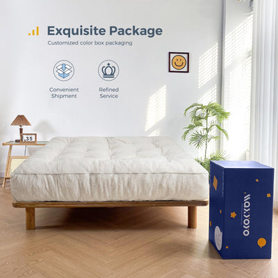 MAXYOYO 8" Tufted Futon Sofa Couch Bed, Thick Thick Boucle Floor Futon Mattress for Adults (Mattress Only), Beige