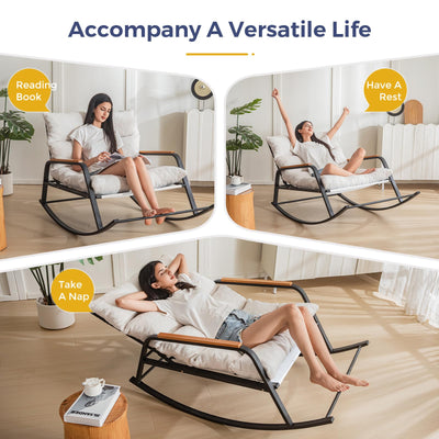 MAXYOYO Boucle Rocking Chair with Adjustable Backrest, Extra-Wide Glider for Living Room, Nursery & Outdoor (Beige)