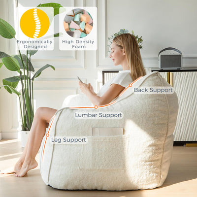 MAXYOYO Giant Bean Bag Chair for Adults, Large Fluffy Bean Bag Couch for Living Room with Decorative Edges, White