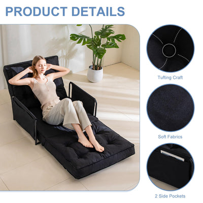 MAXYOYO Adjustable Floor Sofa Bed, Multi-Functional Folding Couch Bed with Pillows, Single Size, Black
