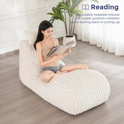 MAXYOYO Chaise Lounge with Pillow, Ergonomic Chaise Lounge Chair Indoor, Soft Fabric Velvet Floor Sofa, Fainting Couch for Bedroom Living Room, Beige