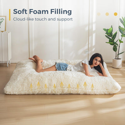 MAXYOYO 3 in 1 Bean Bag Chair, Giant Bean Bag Sofa Bed, Floor Mattress with High-Density Foam Filling, White