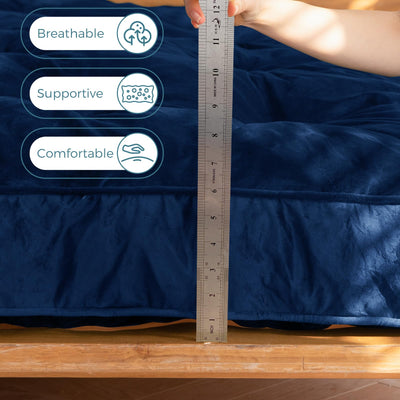MAXYOYO 6" Thick Futons Sofa Couch Bed, Velvet Futon Mattress for Adults (Mattress Only), Navy