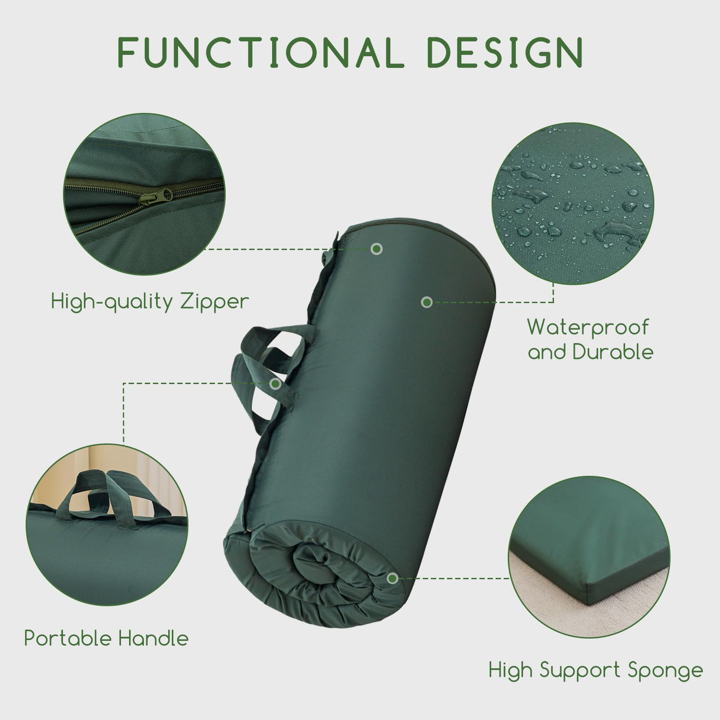 MAXYOYO Camping Mattress Pad, Portable Sleeping Mat Roll Up Mattress for Adults, Green