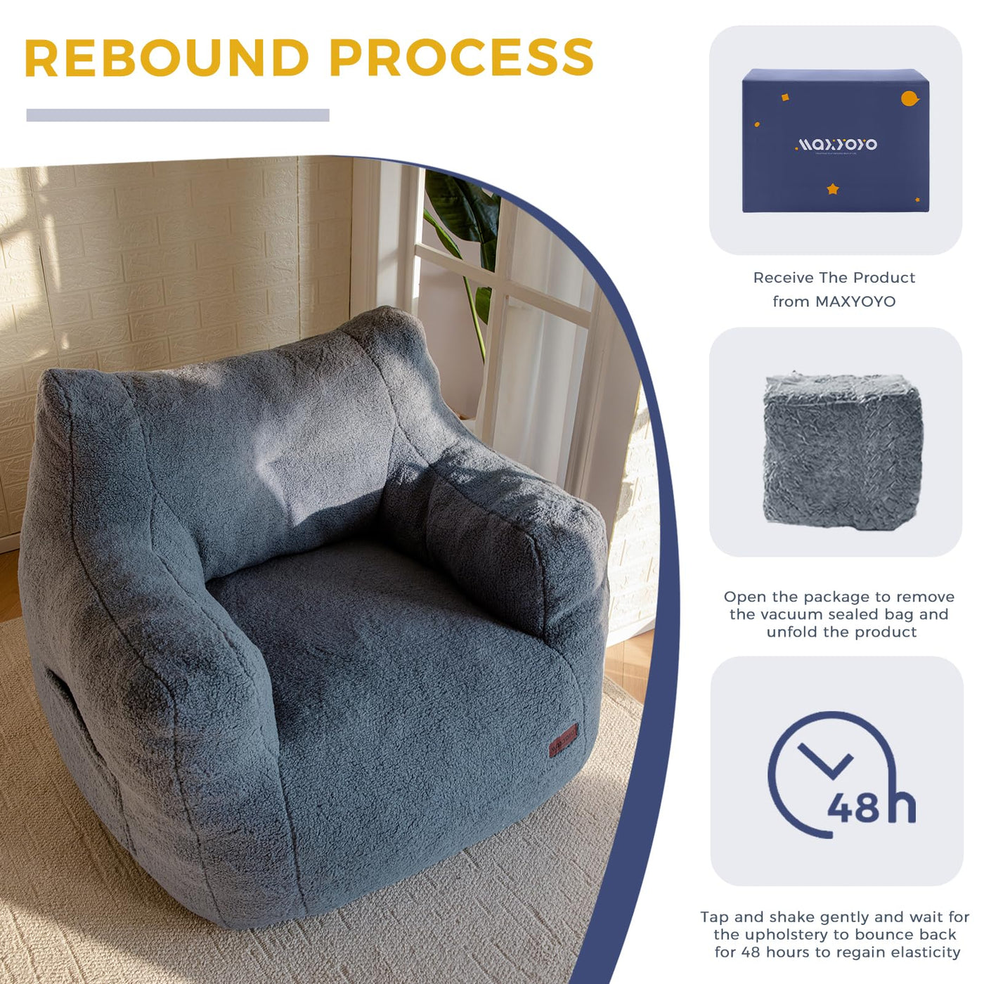MAXYOYO Bean Bag Chair, Tufted Bean Bag Chair with Boucle Fabric, Comfy Lazy Sofa with Filler for Adults Teens, Dusty Blue