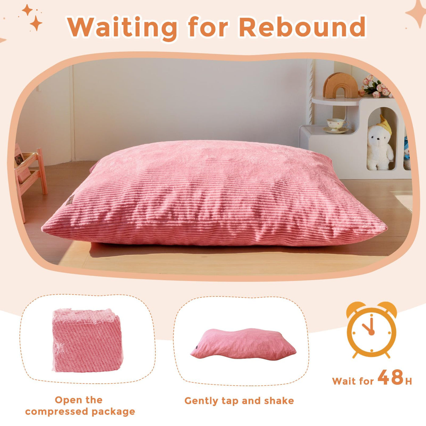 MAXYOYO 3-in-1 Kids Convertible Bean Bag Chair & Bed, Child Floor Sofa for Gaming, Reading, Pink