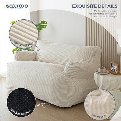 MAXYOYO Oversized Bean Bag Chair for Adults, 2-Seater Loveseat  Bean Bag Couch with Filler for Living Room, Beige