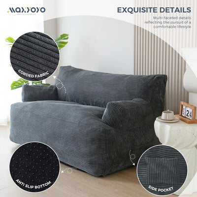 MAXYOYO Oversized Bean Bag Chair for Adults, 2-Seater Loveseat  Bean Bag Couch with Filler for Living Room, Dark Grey