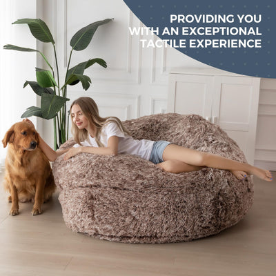 MAXYOYO Giant Bean Bag, Faux Fur Convertible Beanbag Folds from Lazy Chair to Floor Mattress Bed,Coffee