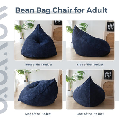MAXYOYO Corduroy Bean Bag Chairs for Adult, Bean Bag Couch with Filler, Soft Lazy Sofa 43"x41"x35", Navy