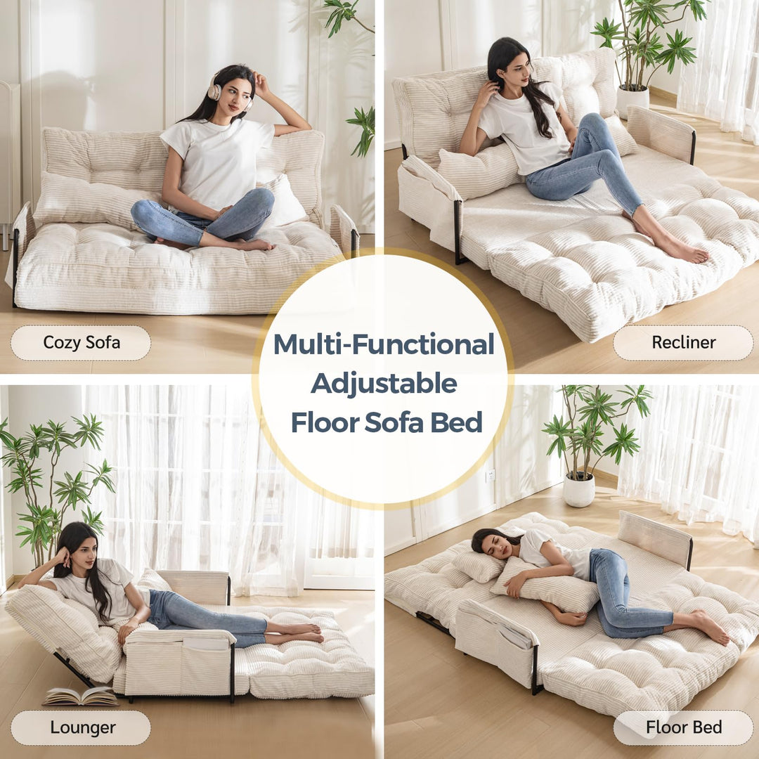 MAXYOYO Adjustable Floor Sofa Bed with 2 Pillows Beige Maxyoyo