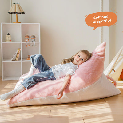 MAXYOYO Kids Bean Bag Chair - 2-Tone Handle Design, High-Density Foam Floor Lounger, Pink & White