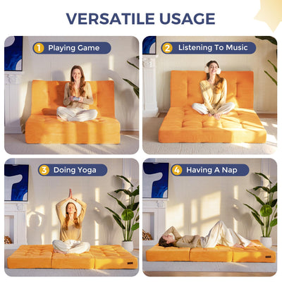 MAXYOYO Tri-Fold Mattress, 6 Inch Tufted Folding Mattress Full Foam Bed with Corded Fabric, Orange