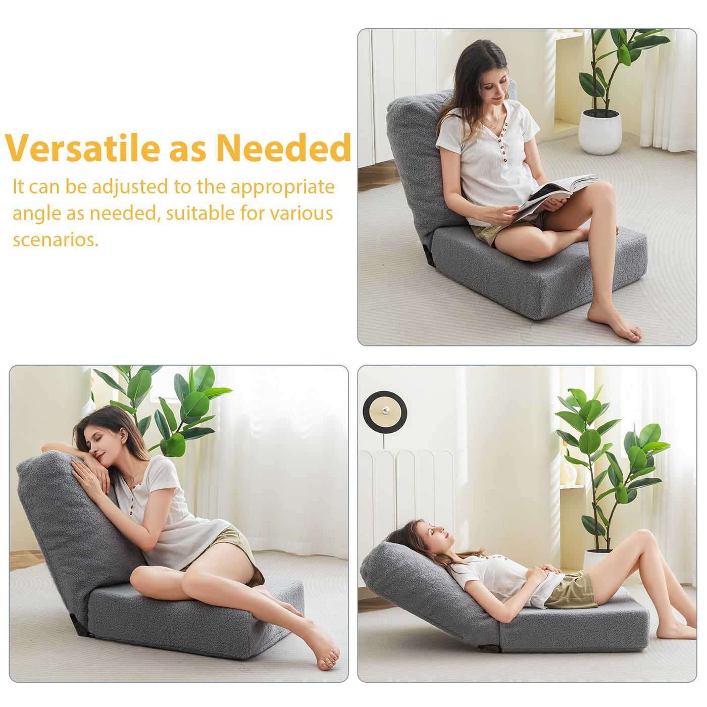 MAXYOYO Floor Chair with Adjustable Back Support, Floor Meditation Chair, Grey