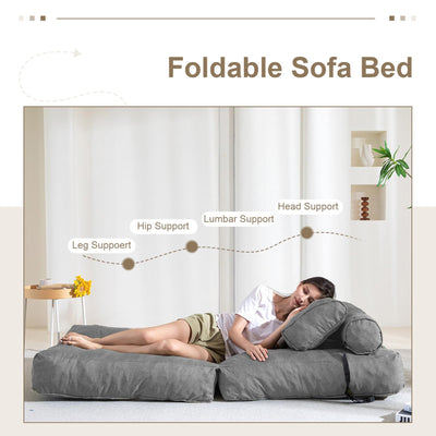 MAXYOYO Folding Couch Sofa Bed, Convertible Sleeper Chairs with Back Support and Pillow, Grey