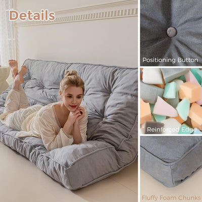 MAXYOYO 8" Thick Futons Sofa Couch Bed, Linen Tufting Futon Mattress for Adults (Mattress Only), Grey
