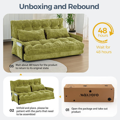 MAXYOYO Adjustable Floor Sofa Bed with 2 Pillows, Multi-Functional Bean Bag Sleeper Bed with Armrest for Reading Gaming, Green