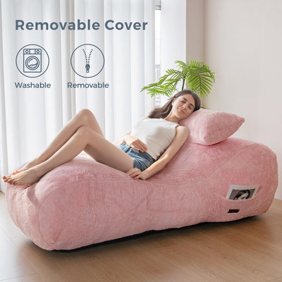 MAXYOYO Bean Bag Sofa with Pillow, Gaming Floor Bean Bag Couch Lounger, Pink