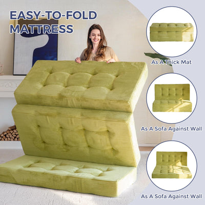 MAXYOYO Tri-Fold Mattress, 6 Inch Tufted Folding Mattress Full Foam Bed with Corded Fabric, Green